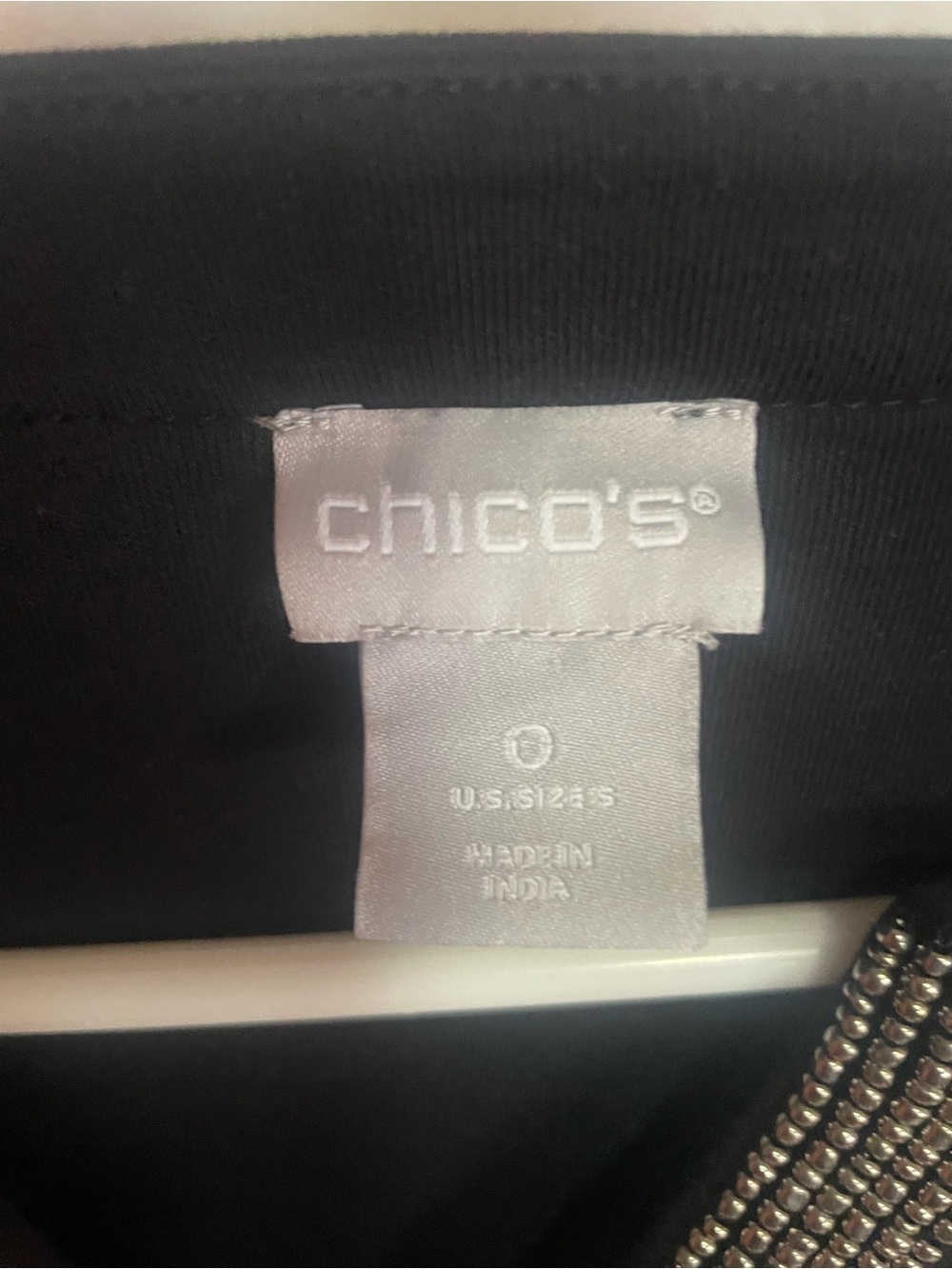 Chico's Black Long Sleeve V-Neck Top with Rhinestone Trim - Picture 2 of 4